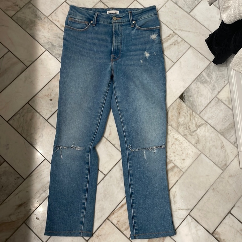 Good American good legs straight leg distressed knee size 4/27